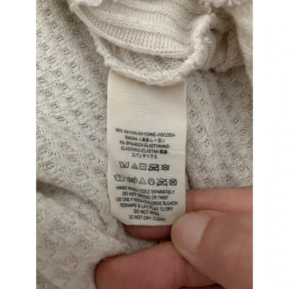 Free People‎ Sz S Ventura Pullover Beige Thermal Waffle Loose Cozy Soft Lounge